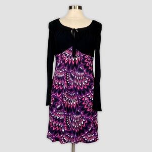 Trina Turk Womens Silk Long Sleeve Dress Purple Pink Geometric Print size Medium